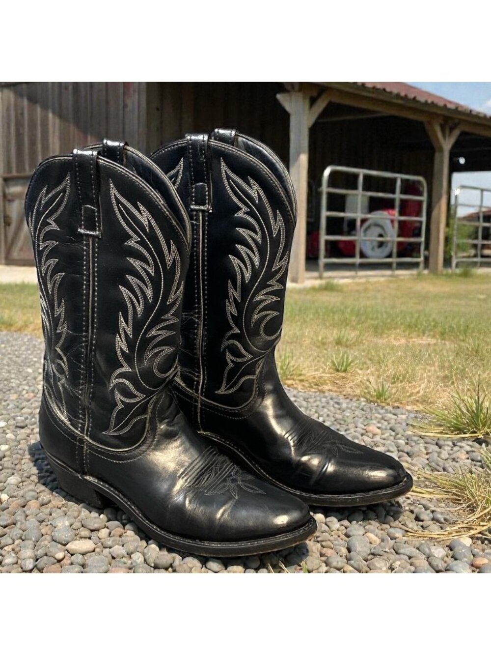 Laredo 5740 Black Western Cowboy Boots Women's 7.5 M Leather Vamp Pull On